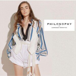 Philosophy Di Lorenzo Serafini Blouse 0 36 Top Long Sleeve Pullover White Blue